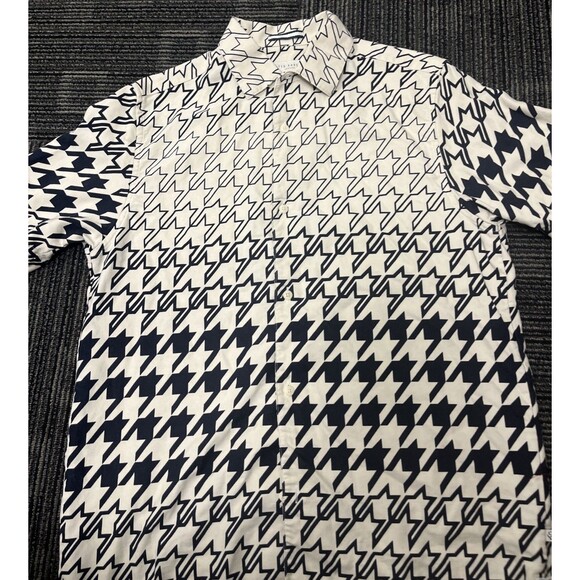 TED BAKER London Men's Shirt Black/White Stars S/S Linen/Cotton Size 3/US Medium - Picture 3 of 13